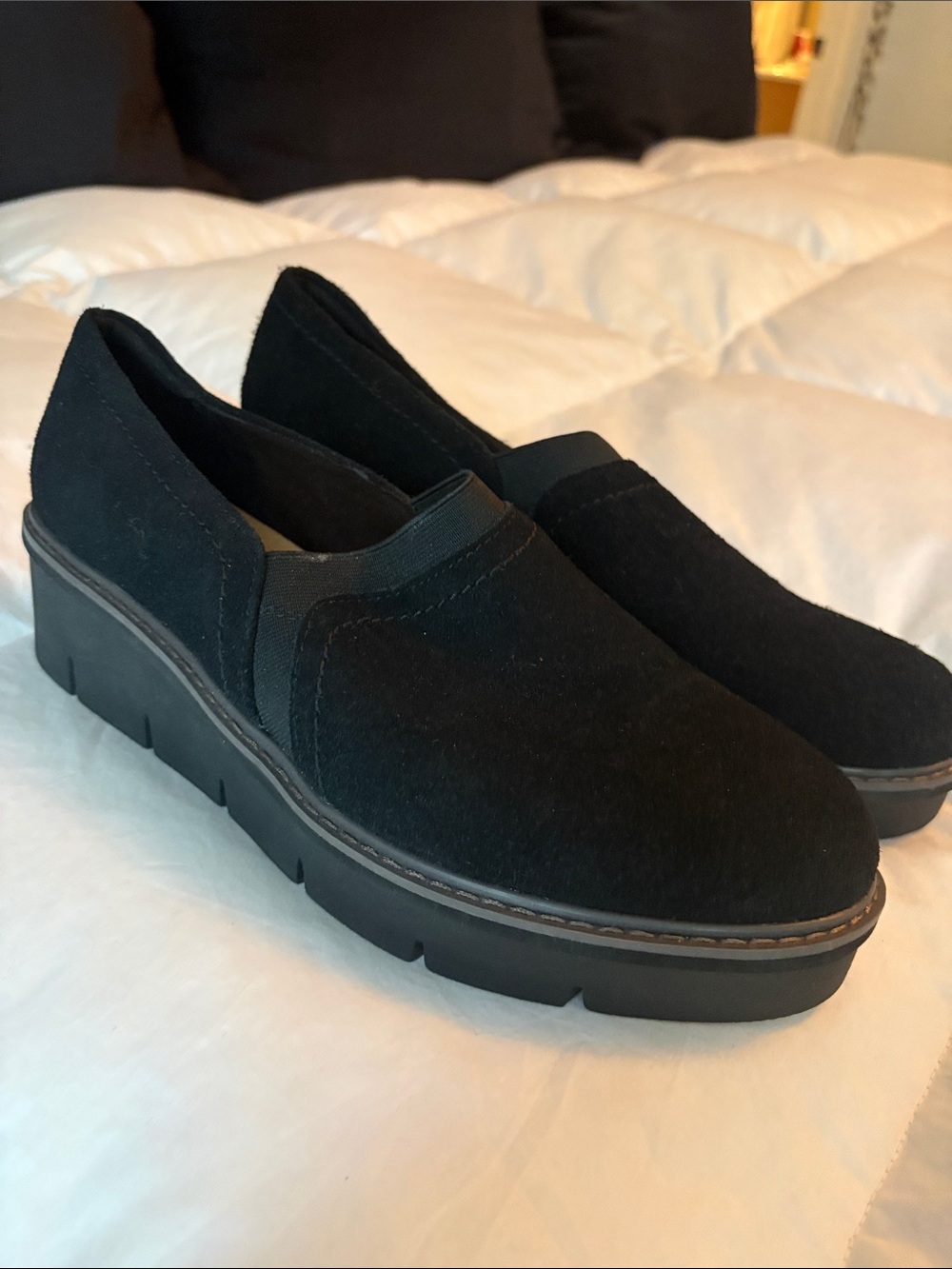 Clarks Black Platform Slip-On Loafers for Women